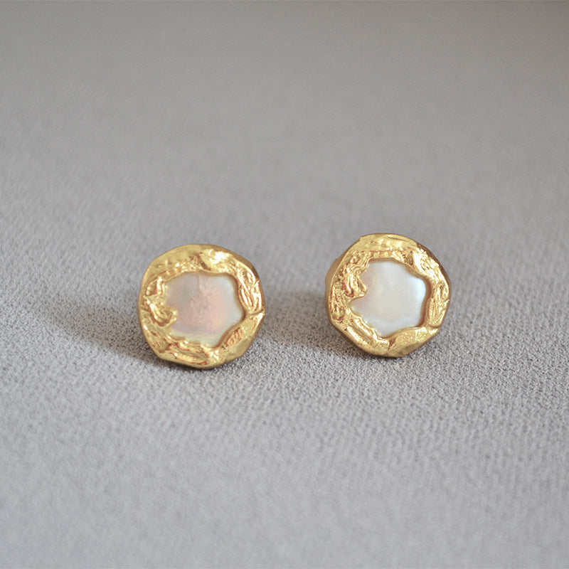 Vintage Irregular Texture Pearl Earrings-Jewearrings