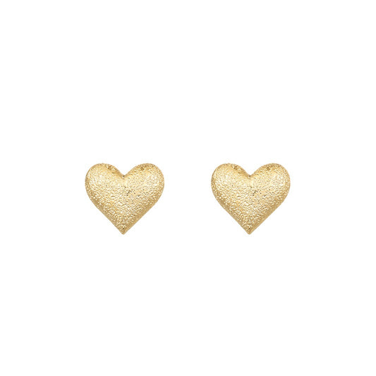 French Simplicity Carved Texture Love Heart Stud Earrings Women's-Jewearrings