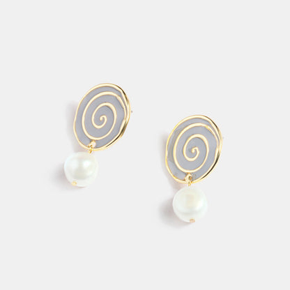 Round Alloy Pearl Stitching Earrings Ladies Earrings-Jewearrings