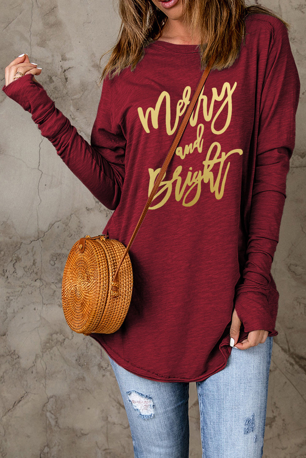 MERRY AND BRIGHT Graphic Long Sleeve T-Shirt-Jewearrings