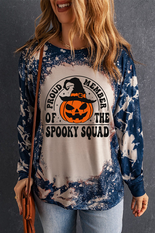 Round Neck PROUD MEMBER OF THE SPOOKY SQUAD Graphic Sweatshirt-Jewearrings