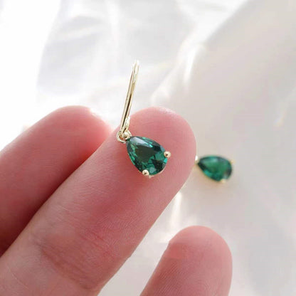 Emerald Water Drop Zircon Handmade Earrings-Jewearrings