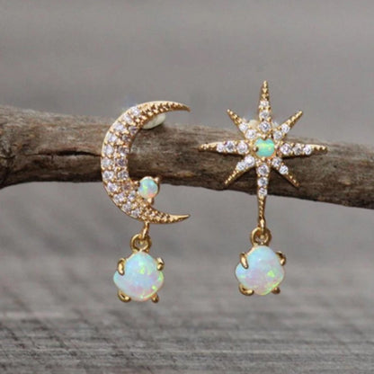 Asymmetric Star White Fire Opal Drop Earrings-Jewearrings