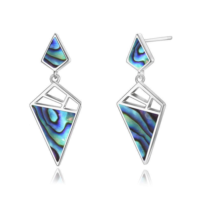 925 Sterling Silver Geometric With Opal Dangle Drop Stud Earrings-Jewearrings