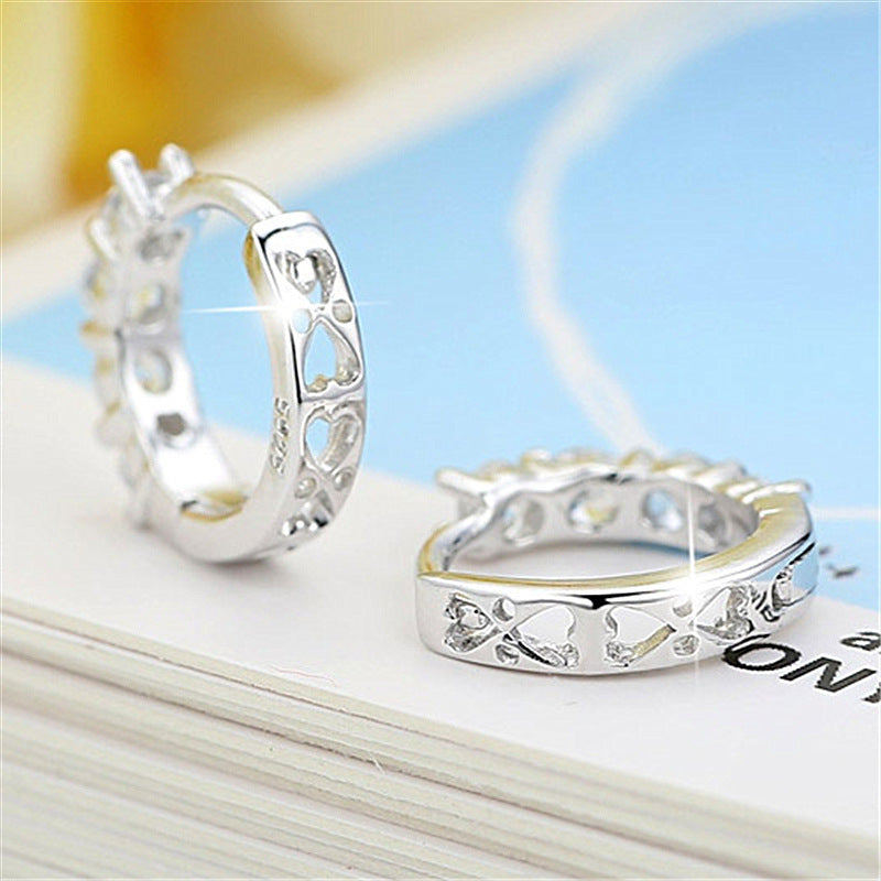 Korean Fashion Silver Hollow Heart Ear Buckle Earrings Women-Jewearrings