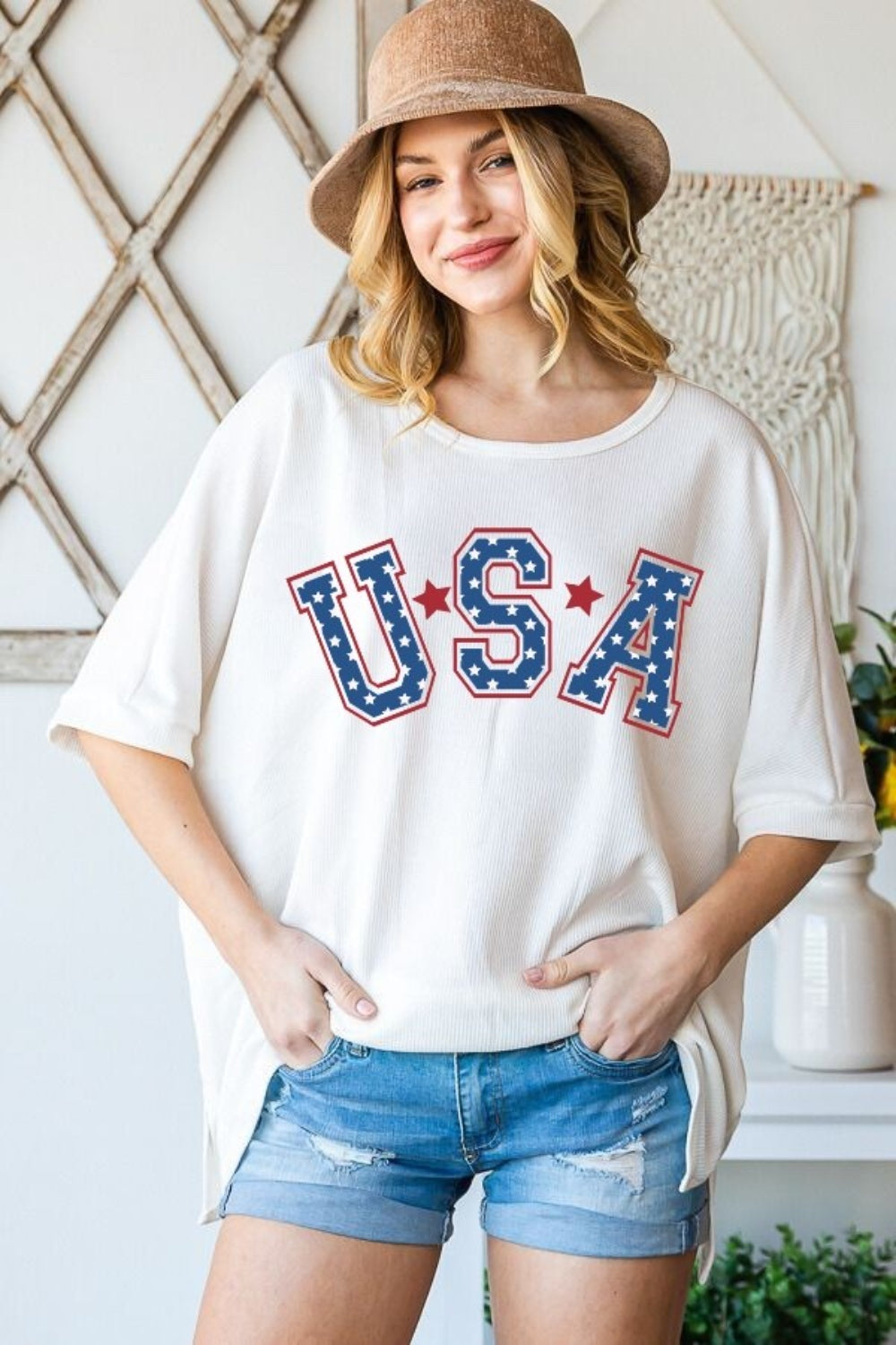 HOPELY USA Graphic Round Neck T-Shirt-Jewearrings