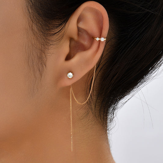 Love Simple And Versatile Ear Bone Clip Tassel Star Earrings Raise Small Crowd Design Ear Hole Temperament Ear Jewelry-Jewearrings