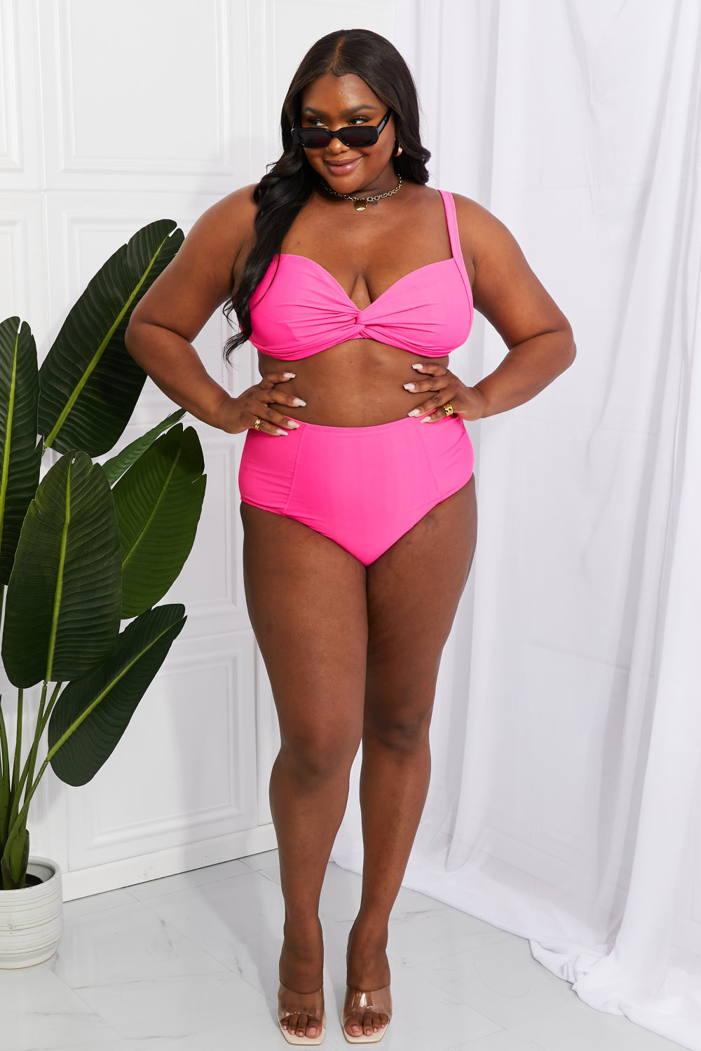 Marina West Swim Take A Dip Twist High-Rise Bikini in Pink-Jewearrings