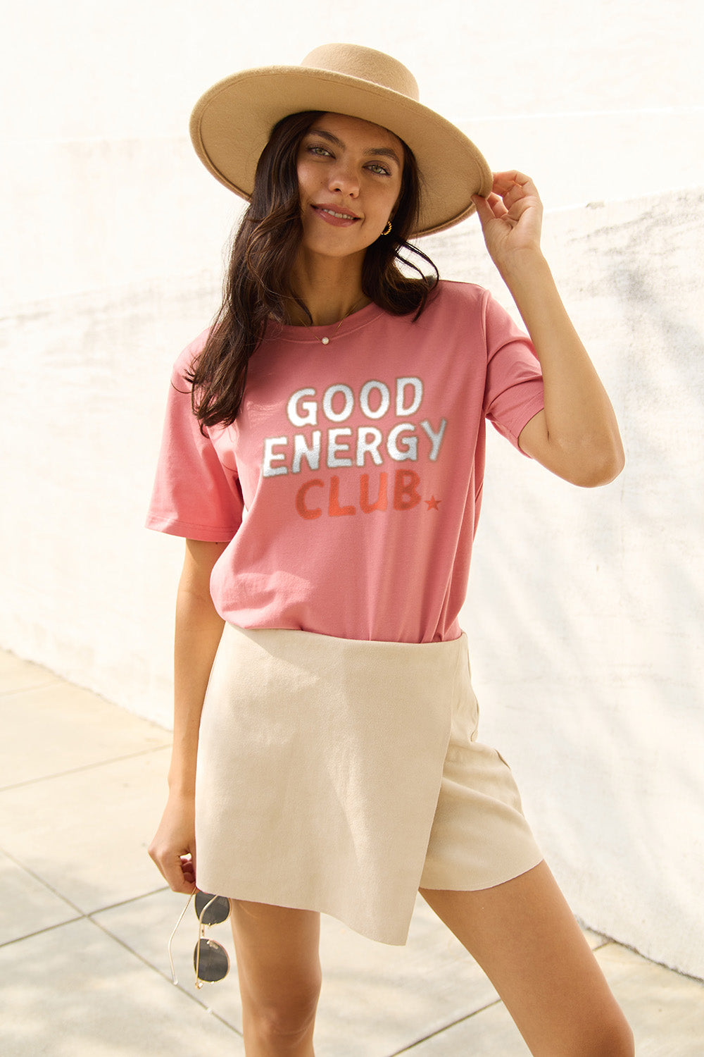 Simply Love Full Size GOOD ENERGY CLUB Short Sleeve T-Shirt-Jewearrings