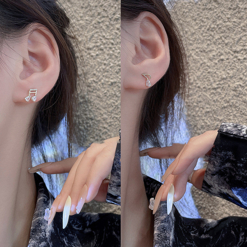 S925 Silver Needle Korean Dongdaemun Musical Note Stud Earrings Female Fashion Temperament-Jewearrings