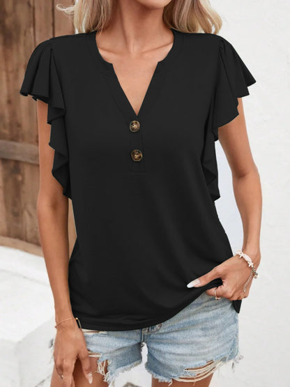 Notched Cap Sleeve T-Shirt-Jewearrings