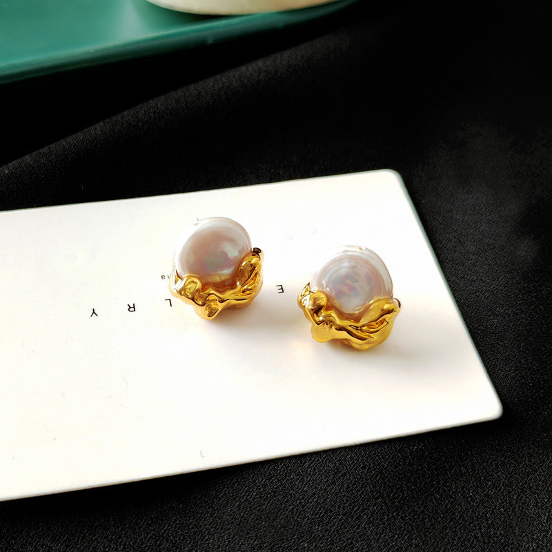 S925 Silver Post Copper Gold Plated Vintage Pearl Stud Earrings-Jewearrings