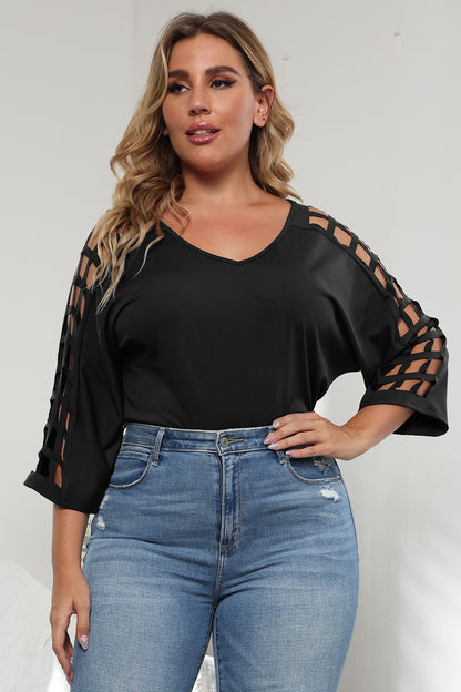 3/4 Sleeve Cutout Detail Top-Jewearrings