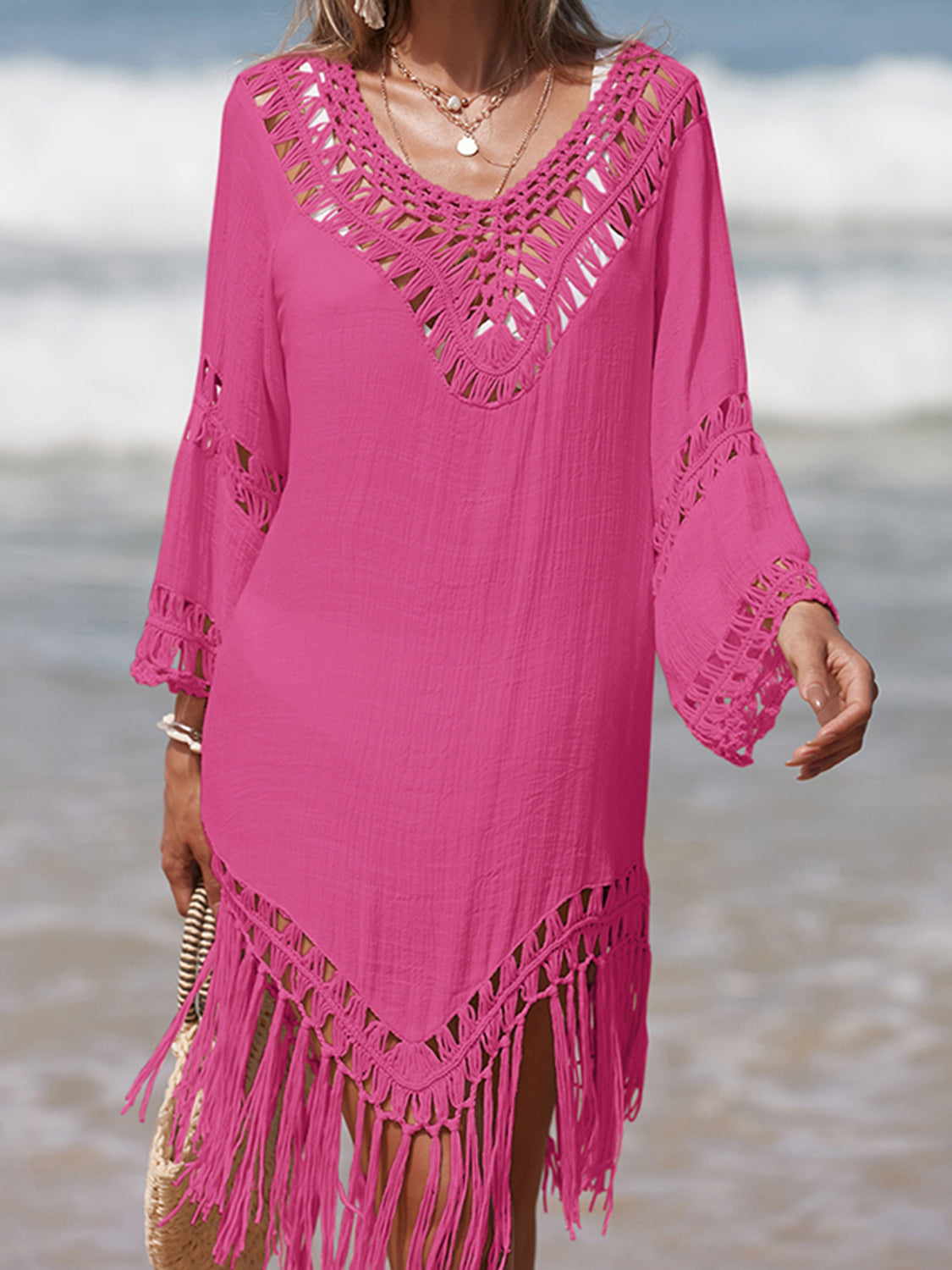 Cutout Fringe Scoop Neck Cover-Up-Jewearrings