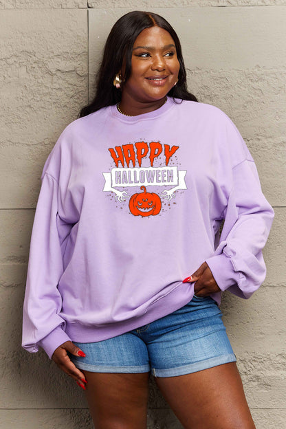 Simply Love Full Size HAPPY HALLOWEEN Graphic Sweatshirt-Jewearrings