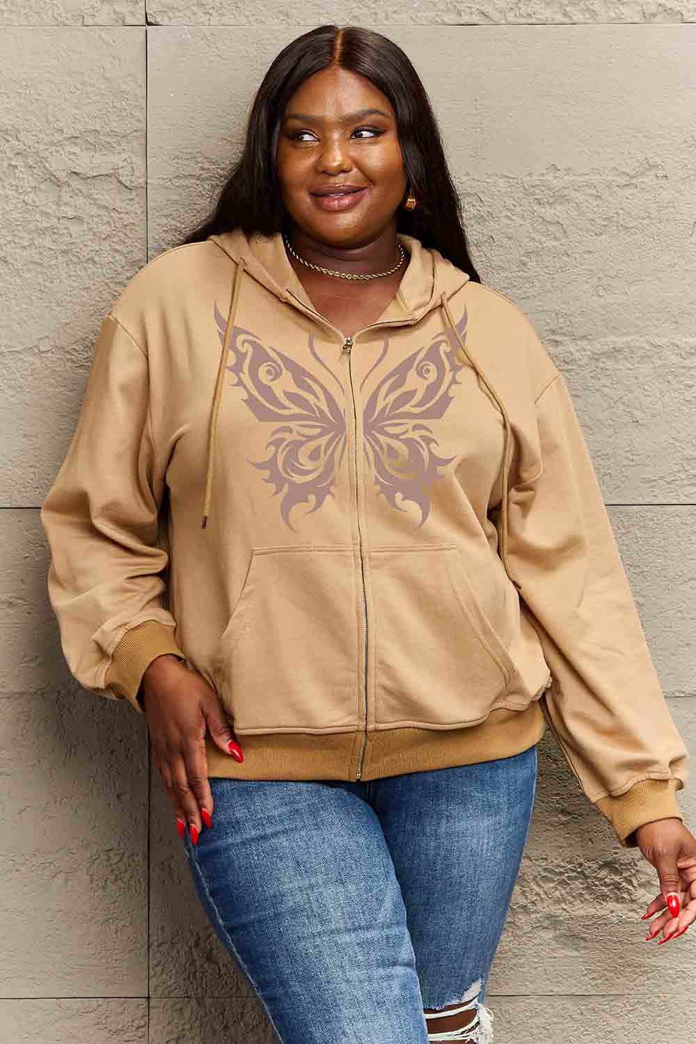 Simply Love Full Size Butterfly Graphic Hoodie-Jewearrings