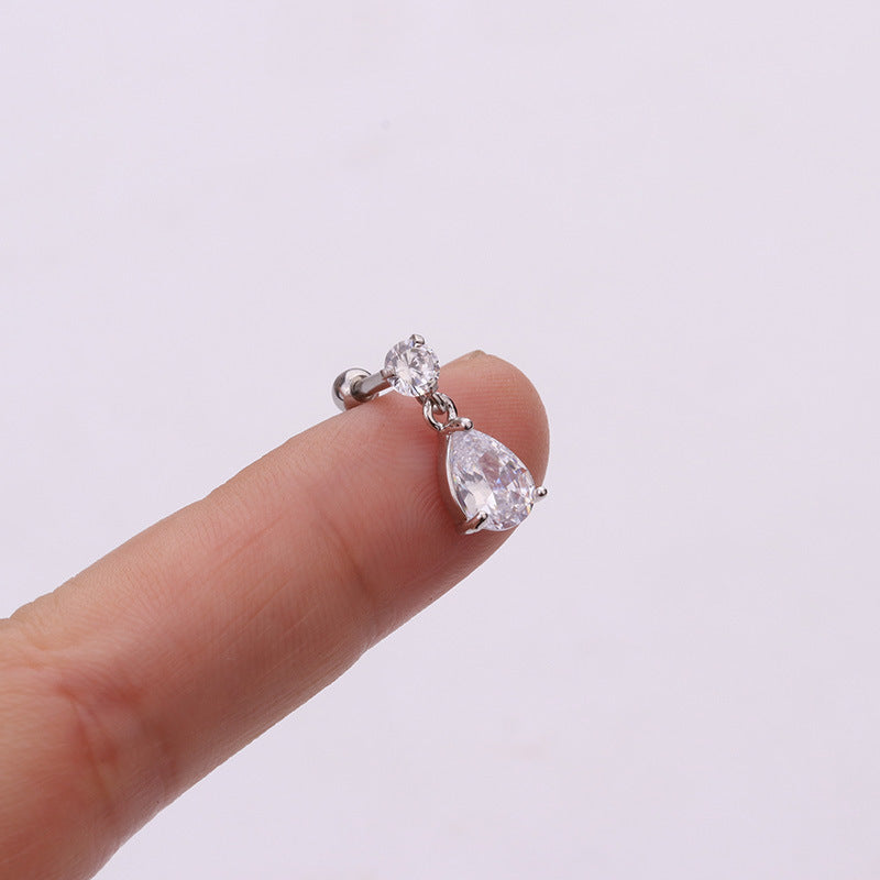 Fashion Heart Shaped Flower Stainless Steel Micro-inlaid Cartilage Earrings Piercing-Jewearrings