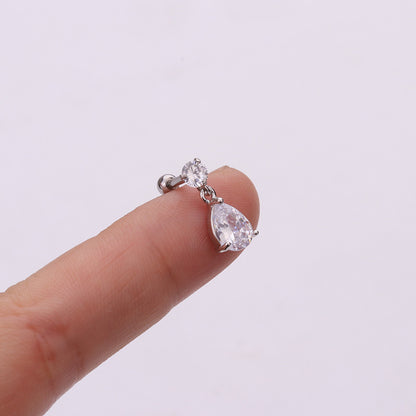 Fashion Heart Shaped Flower Stainless Steel Micro-inlaid Cartilage Earrings Piercing-Jewearrings