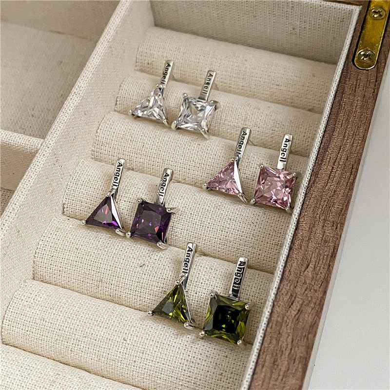 Women's Sterling Silver Vintage Geometric Colorful Zircon Earrings-Jewearrings