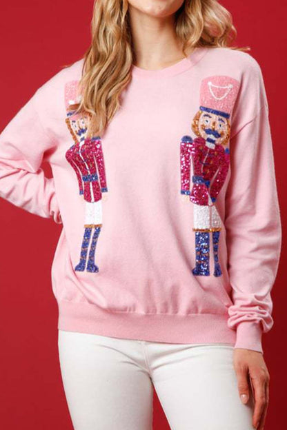 Nutcracker Sequin Round Neck Dropped Shoulder Sweatshirt-Jewearrings