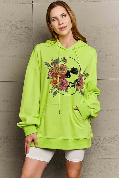 Simply Love Simply Love Full Size Floral Skull Graphic Hoodie-Jewearrings