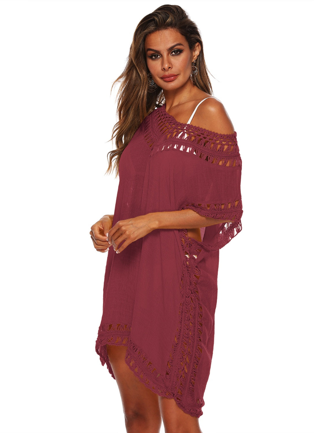 Cutout V-Neck Short Sleeve Cover-Up-Jewearrings