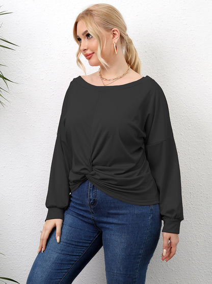 Plus Size Twisted Drop Shoulder T-Shirt-Jewearrings