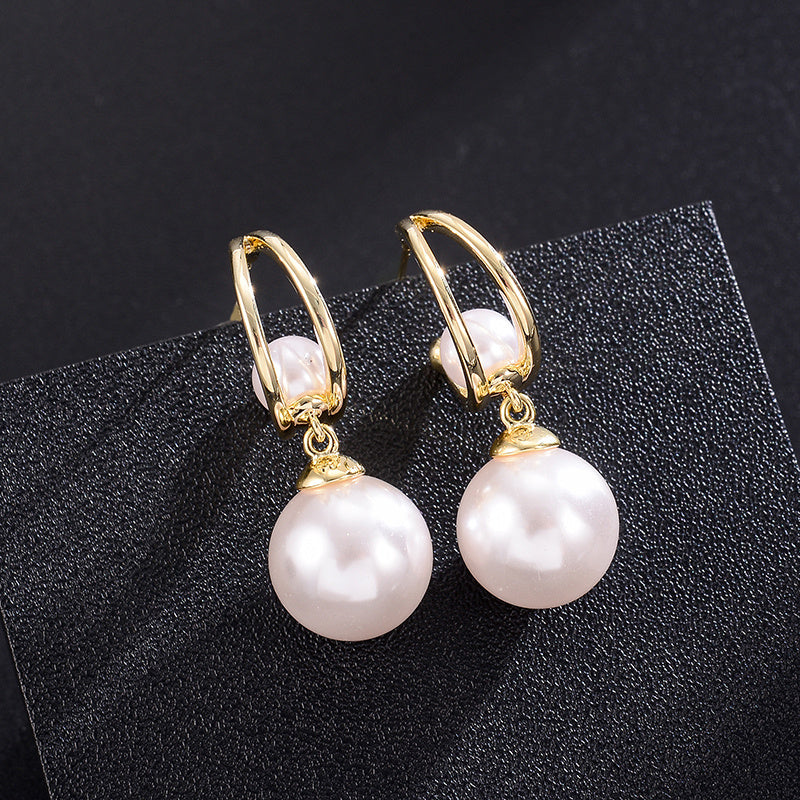 Simple Design Pearl Fashion Pendant Earrings-Jewearrings