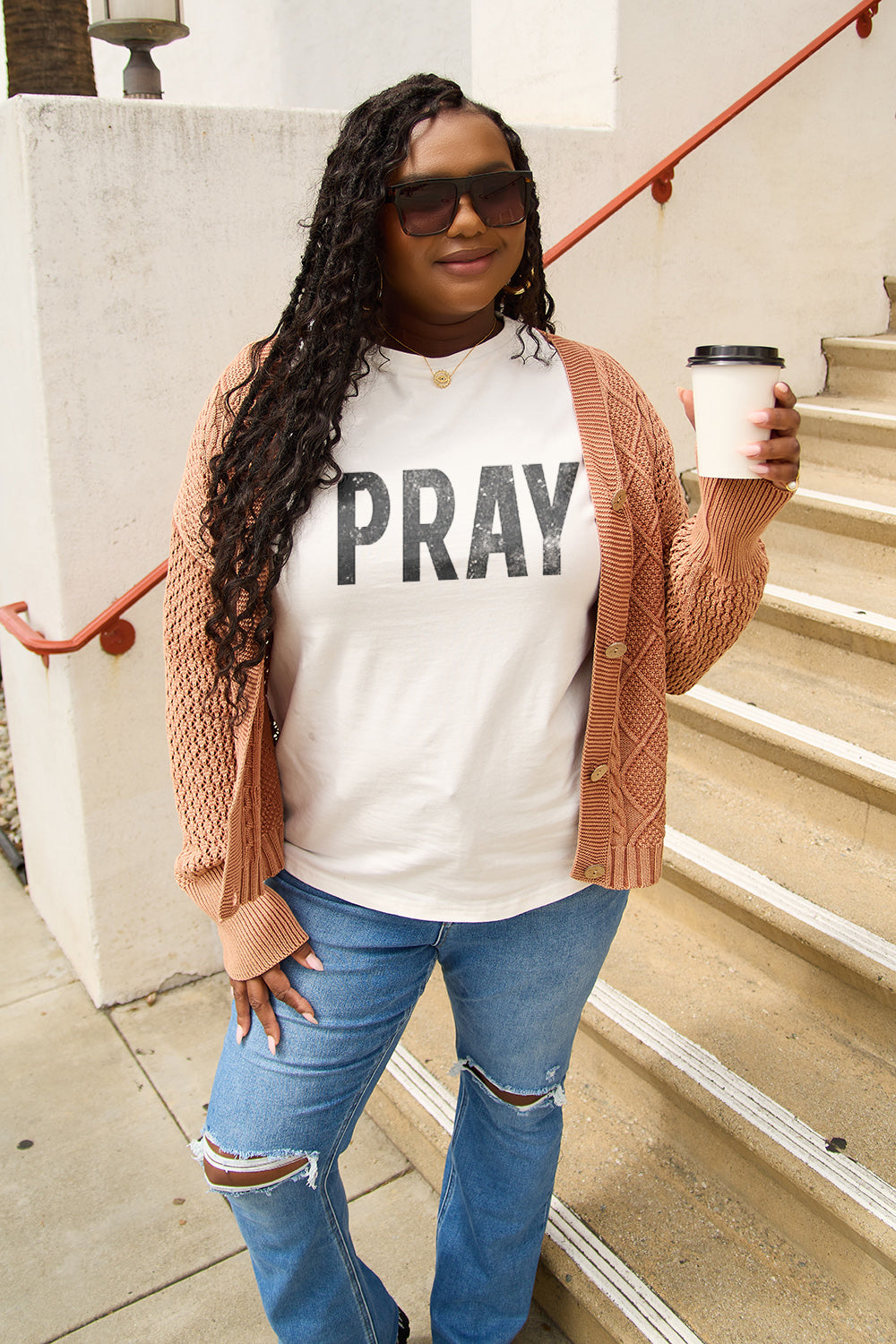 Simply Love Full Size PRAY Round Neck T-Shirt-Jewearrings