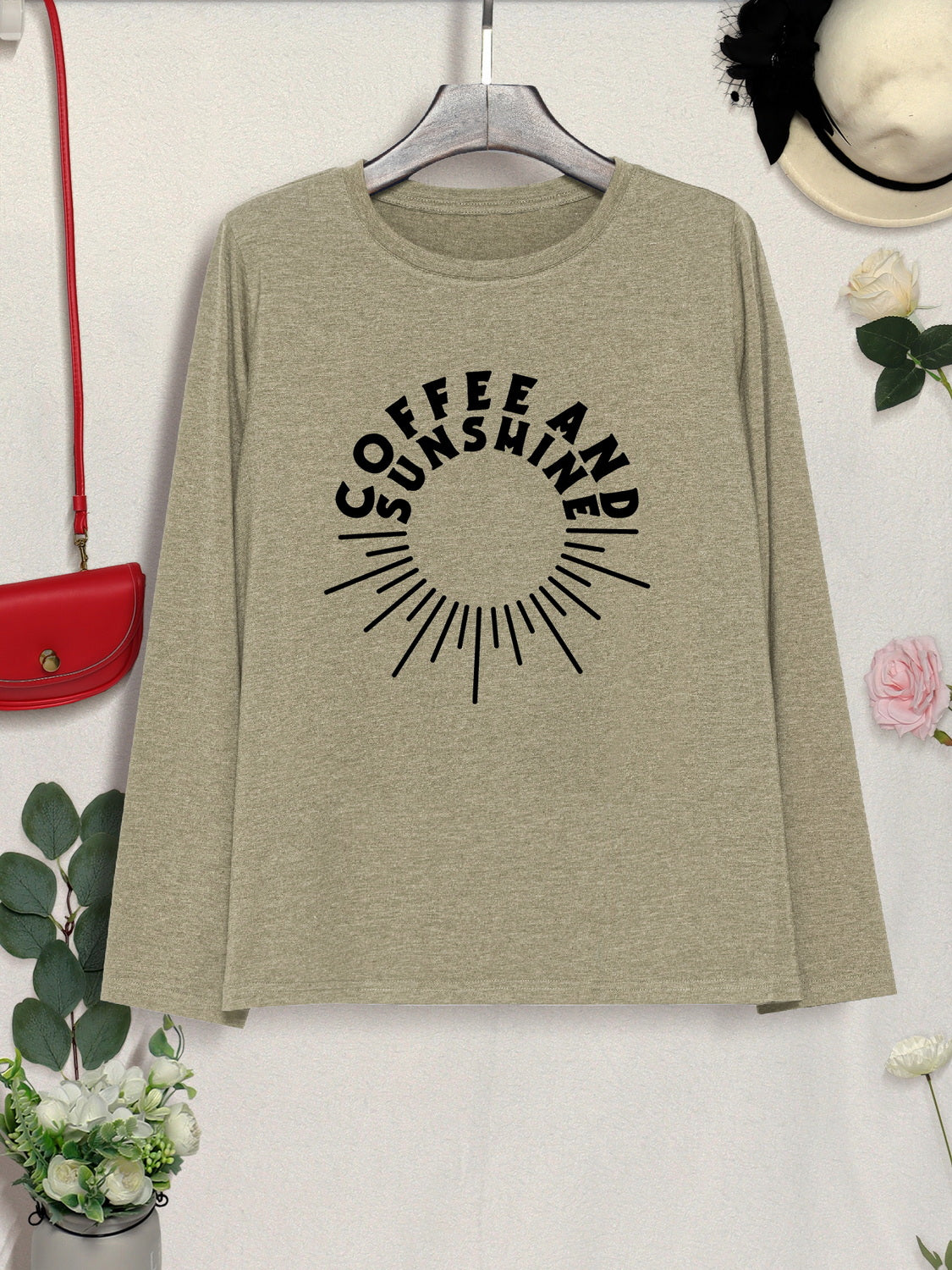 COFFEE AND SUNSHINE Round Neck Long Sleeve T-Shirt-Jewearrings