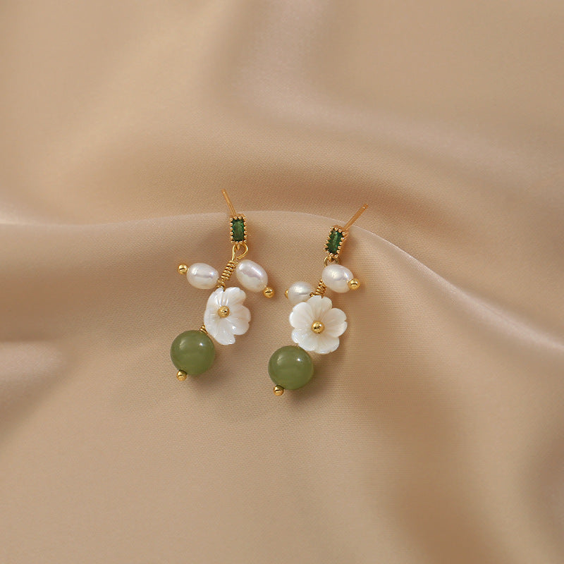 Female S925 Silver Needle Natural Hetian Jade Flower Earrings-Jewearrings