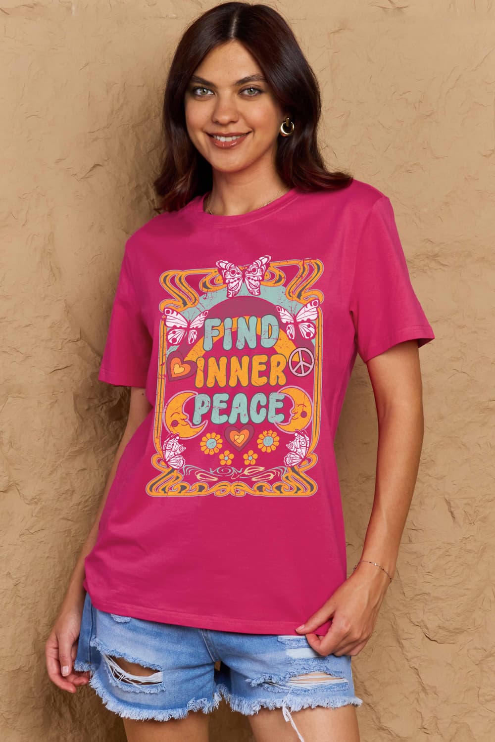 Simply Love Full Size FIND INNER PEACE Graphic Cotton T-Shirt-Jewearrings