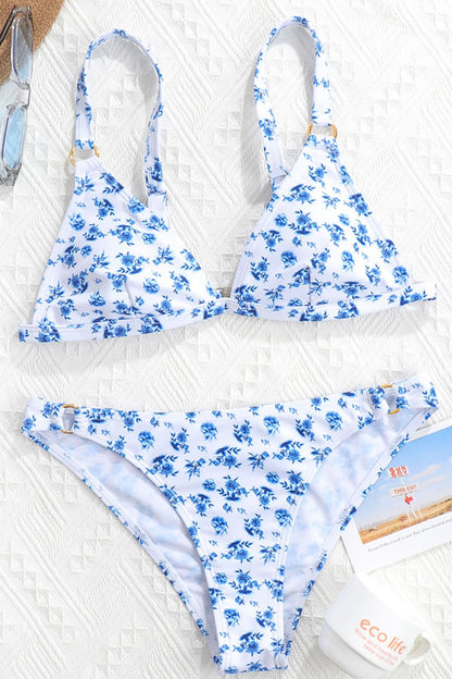 Floral Ring Detail Bikini Set-Jewearrings