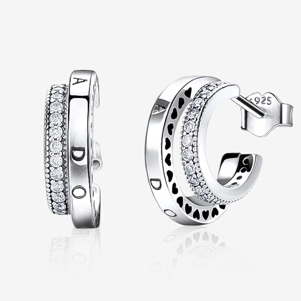 Frosty Wind Zircon Double Ring Female Stud Earrings-Jewearrings