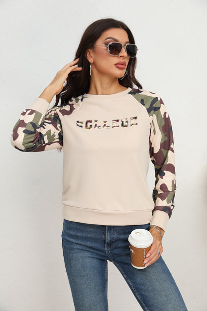 Camouflage Raglan Sleeve Sweatshirt-Jewearrings