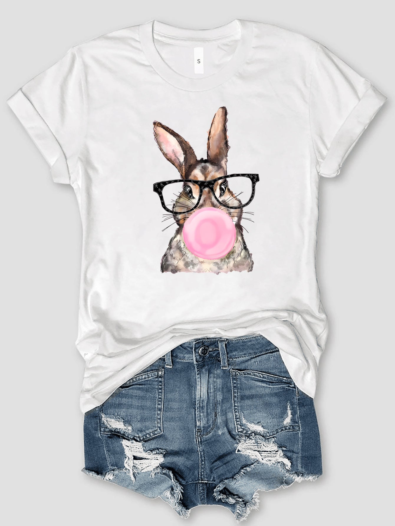 Rabbit Round Neck Short Sleeve T-Shirt-Jewearrings