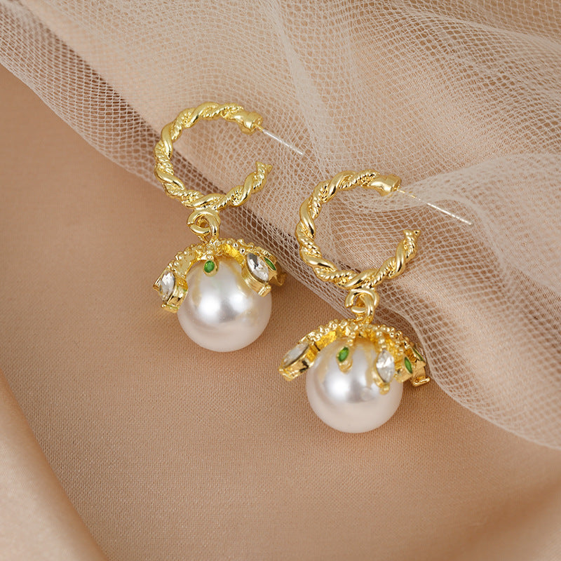 S925 Silver Needle Emerald Palace Pearl Earrings-Jewearrings