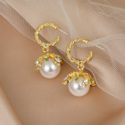 S925 Silver Needle Emerald Palace Pearl Earrings-Jewearrings