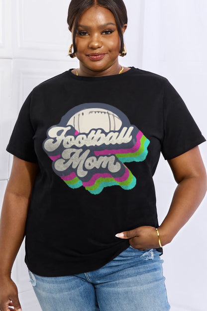 Simply Love Full Size FOOTBALL MOM Graphic Cotton Tee-Jewearrings