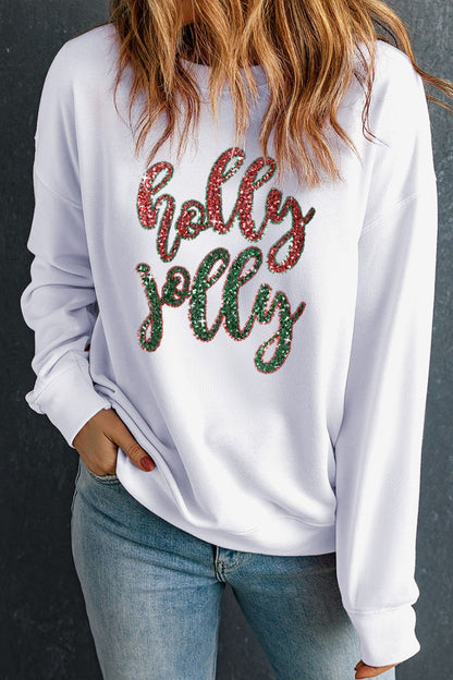 Sequin Round Neck Dropped Shoulder Sweatshirt-Jewearrings