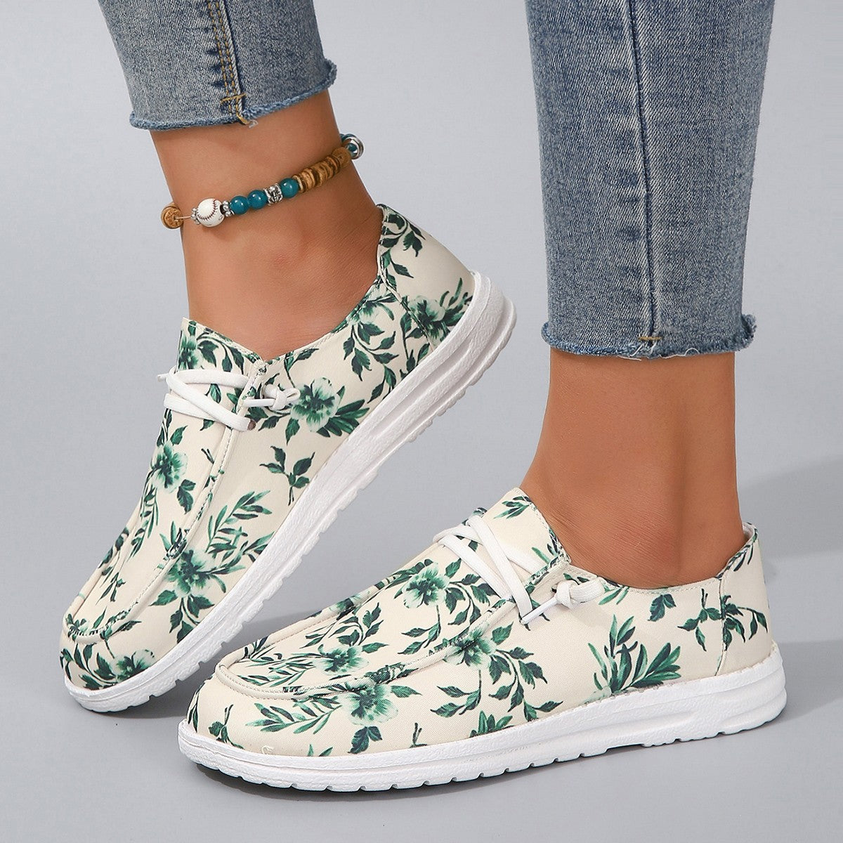 Printed Round Toe Flat Sneakers-Jewearrings