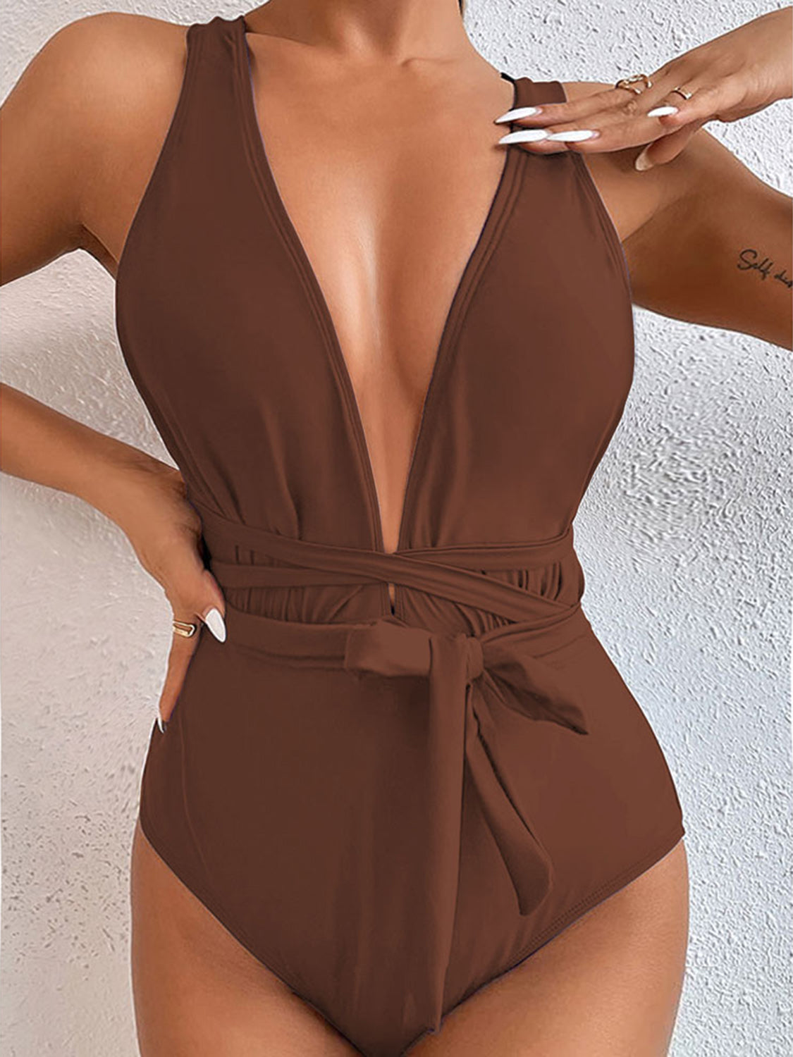 Tied Crisscross Wide Strap One-Piece Swimwear-Jewearrings