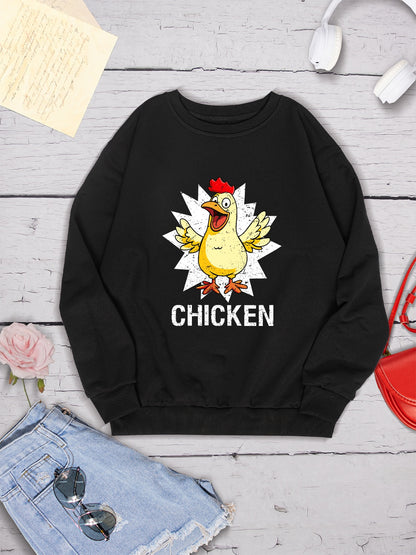 CHICKEN Round Neck Dropped Shoulder Sweatshirt-Jewearrings