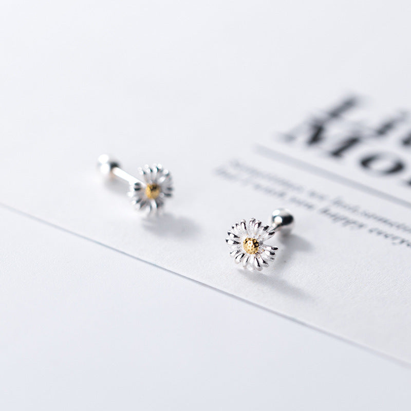 Silver Female Daisy Stud Earrings Sweet Floral-Jewearrings