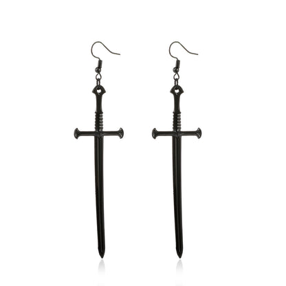 Dark Punk Metal Cross Sword Earrings-Jewearrings