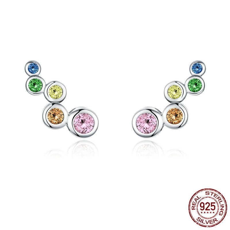 Women's Fashion Sterling Silver Colored Circle Zirconia Earrings-Jewearrings