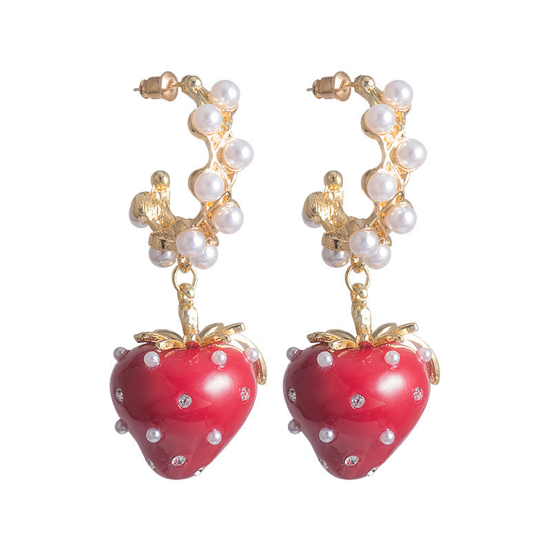 Original Retro Pearl Strawberry Earrings For Women Special-interest Design-Jewearrings