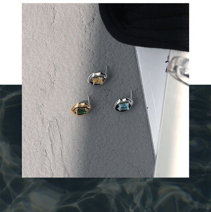 Niche Candy Color Square Zircon Inlaid Metal Stud Earrings-Jewearrings