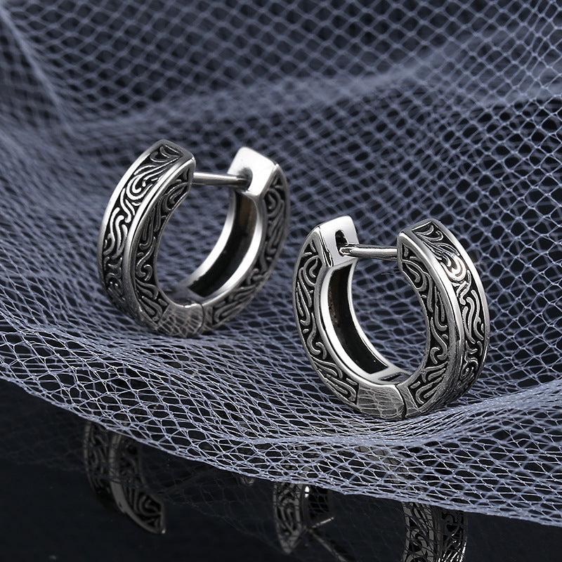 S925 Sterling Silver Small Popular Design Vintage Worn Earrings-Jewearrings