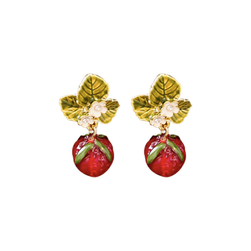 Silver Needle Red Strawberry Earrings Special-interest Design-Jewearrings